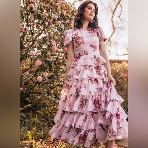 JessaKae Pink Floral Tiered Dress